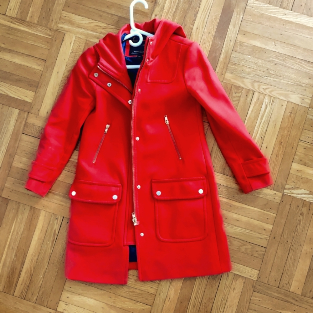 00P J.Crew Melton Wool Duffle Red